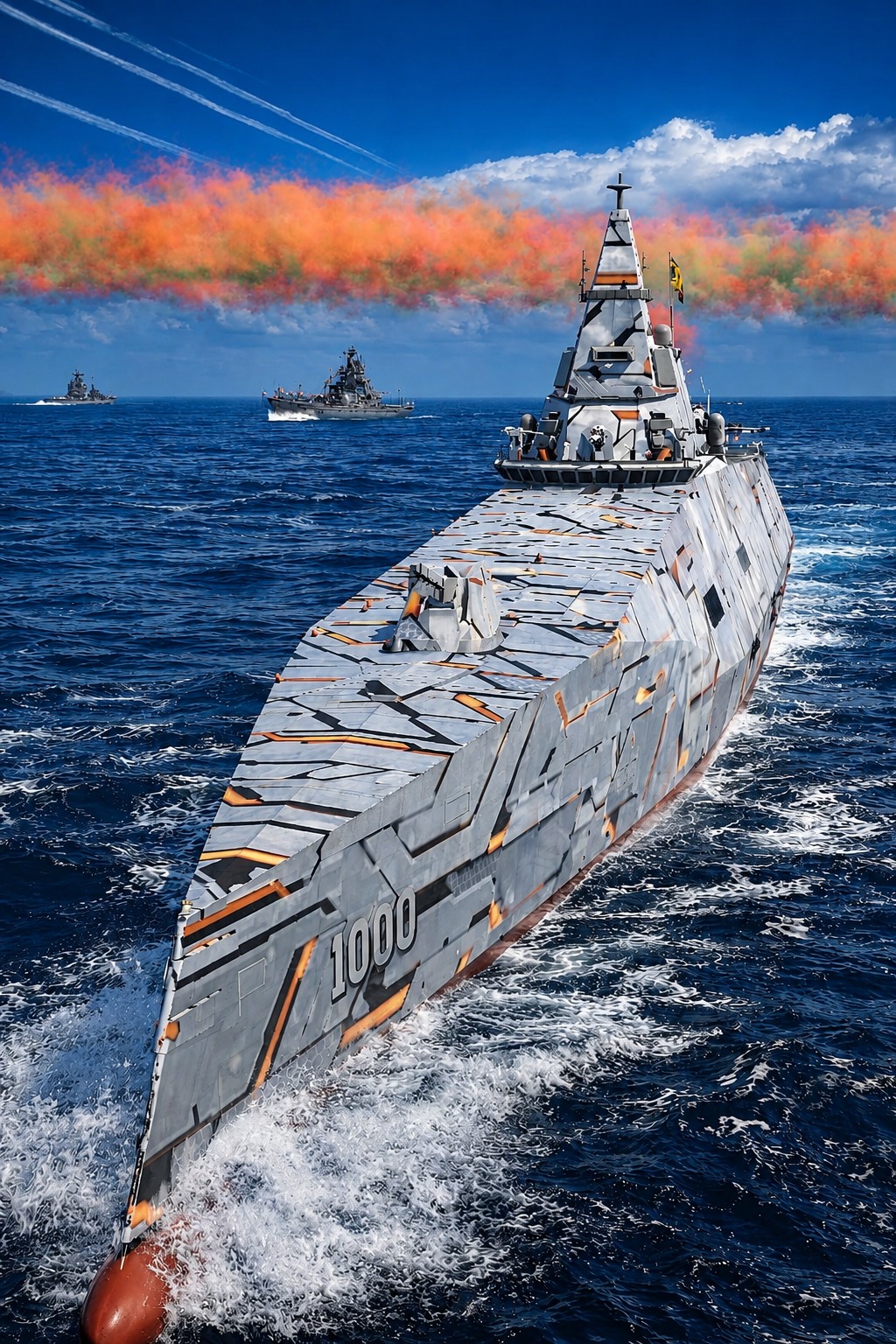 High-resolution stealth warship at sea