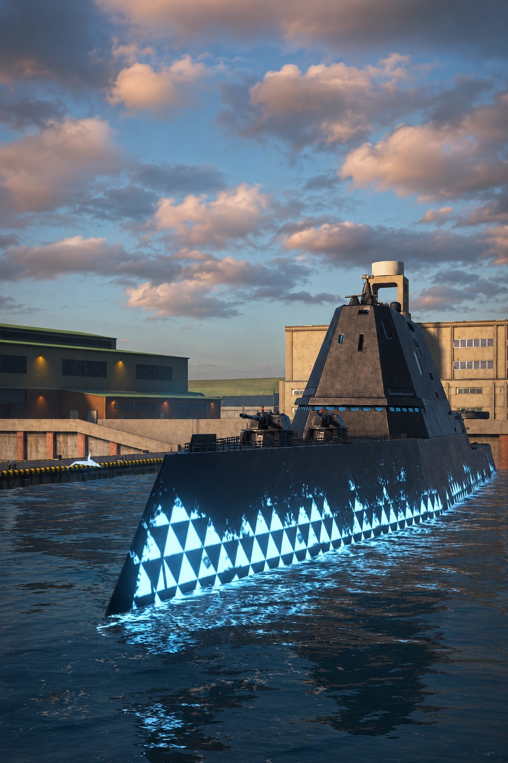 Neon Harbor Warship